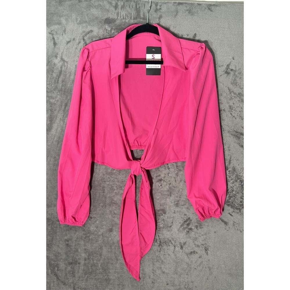 NWT Hot Pink Crop Tie In Front Long Sleeve